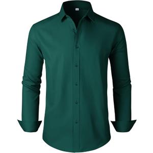 Men's Dress Shirts Regular Fit Solid Long Sleeve Formal Shirt Business Casual Button Down Shirts (X-Large, 00097_dark Green)