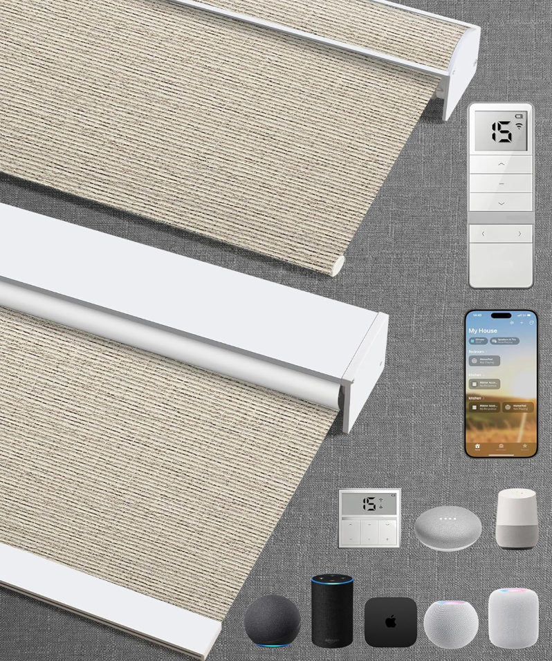 Kincmo Motorized Blinds with Remote,100% Blackout Motorized Roller Shades Work with Apple Homekit,Alexa,Google, Custom Electric Blinds with App,Voice Control (Classic Sandy)