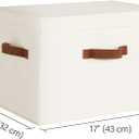 StorageWorks Fabric Storage Bins with Lid, Decorative Storage Boxes for Shelves, Stackable Closet Organizer Basket with Handles, Jumbo, Ivory White, 2-Pack