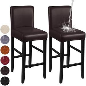 YISUN Bar Stool Covers, Stretch Waterproof PU Bar Stool Slipcover Removable Washable Bar Stool Chair Covers, High Chair Cover with Elastic Bands (2 Pack, Coffee)