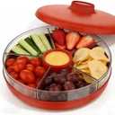 Divided Serving Tray with 5 Deep Compartments & Flip Lid  11 Rotating Fruit & Veggie Platter, 2-Tier Lazy Susan Snack Tray,BPA-Free Party Tray for Chips, Toppings, Appetizers & Holiday Hosting
