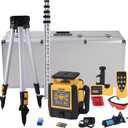Rotary Laser Level Kit, 1/16" @100' Accuracy, 2296FT Work Range, IP66 Self-Leveling Construction Laser Transit with Tripod & Grade Rod, Swappable Battery System for Construction Job, Red Bean