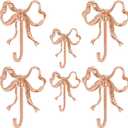 6 PCS Bow Hooks,Rose Gold Bow Hook,Metal Wall Hooks for Hanging,Coats,Hats,Bags,Bath Towels and Room Decorations4 Big&2 Small,Borehole