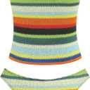 ZAFUL Women's Floral Tankini Swimsuits Bandeau Tummy Control High Cut Tankini Set Two Piece Bathing Suit (M)