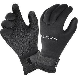 XUKER Water Gloves, 3mm & 5mm Neoprene Five Finger Warm Wetsuit Winter Gloves for Scuba Diving Snorkeling Surfing, L