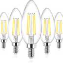Ascher E12 Candelabra LED Light Bulbs 60 Watt Equivalent, Daylight White 5000K, Non-Dimmable, 550 Lumen, Clear LED Filament Candle Bulbs, Pack of 5