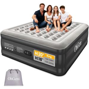 OhGeni 20" Raised King Air Mattress with Built in Pump, Luxury Real Bed Height Blow up Mattress, 3-4 Persons Inflatable Mattress for Guests & Family Party, Ideal for Elder People, 700lbs