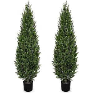 Briful 5FT Artificial Cedar Topiary Trees Set of 2 Realistic Faux Cedar Pines in Pots, UV Resistant Outdoor Porch & Entryway Plants, All-Season Evergreen Decor for Patio, Farmhouse & Holiday