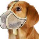 Mayerzon Dog Muzzle to Prevent Biting Scavenging Chewing, Soft Mesh Puppy Muzzles for Small Medium Sized Dogs, Breathable Reflective Adjustable Mouth Guard for Grooming Walking Training (S, Khaki) (S-(Snout Cir 8.5"-9.5"))