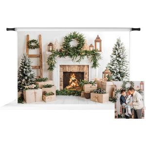 Kate Christmas Tree Photography Backdrop White Fireplace Background for Photos Gift Box Backdrop Portrait for Photo Studio, 10x6.5ft