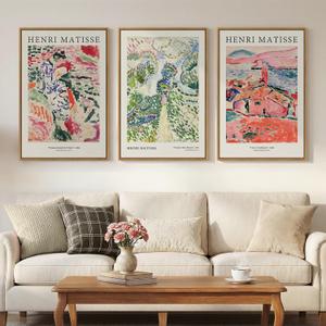 Framed Abstract Matisse Wall Art Set of 3, Vintage Colorful Landscape Canvas Prints Artwork for Walls, Classical Matisse Paintings Pictures for Living Room, Bedroom, Hallway and Office, Total Size 30x60, 20"W x 30" H x 3Pcs