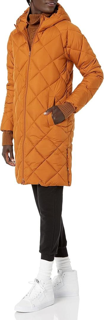Amazon Essentials Women's Puffer Jacket, Heavyweight Diamond Quilted Knee Length Winter Coat (Large, Tan)