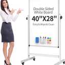 40x28 Inches Mobile Whiteboard, Double Sided Magnetic Dry Erase Board Height Adjustable Whiteboard with Stand for Home Office Classroom