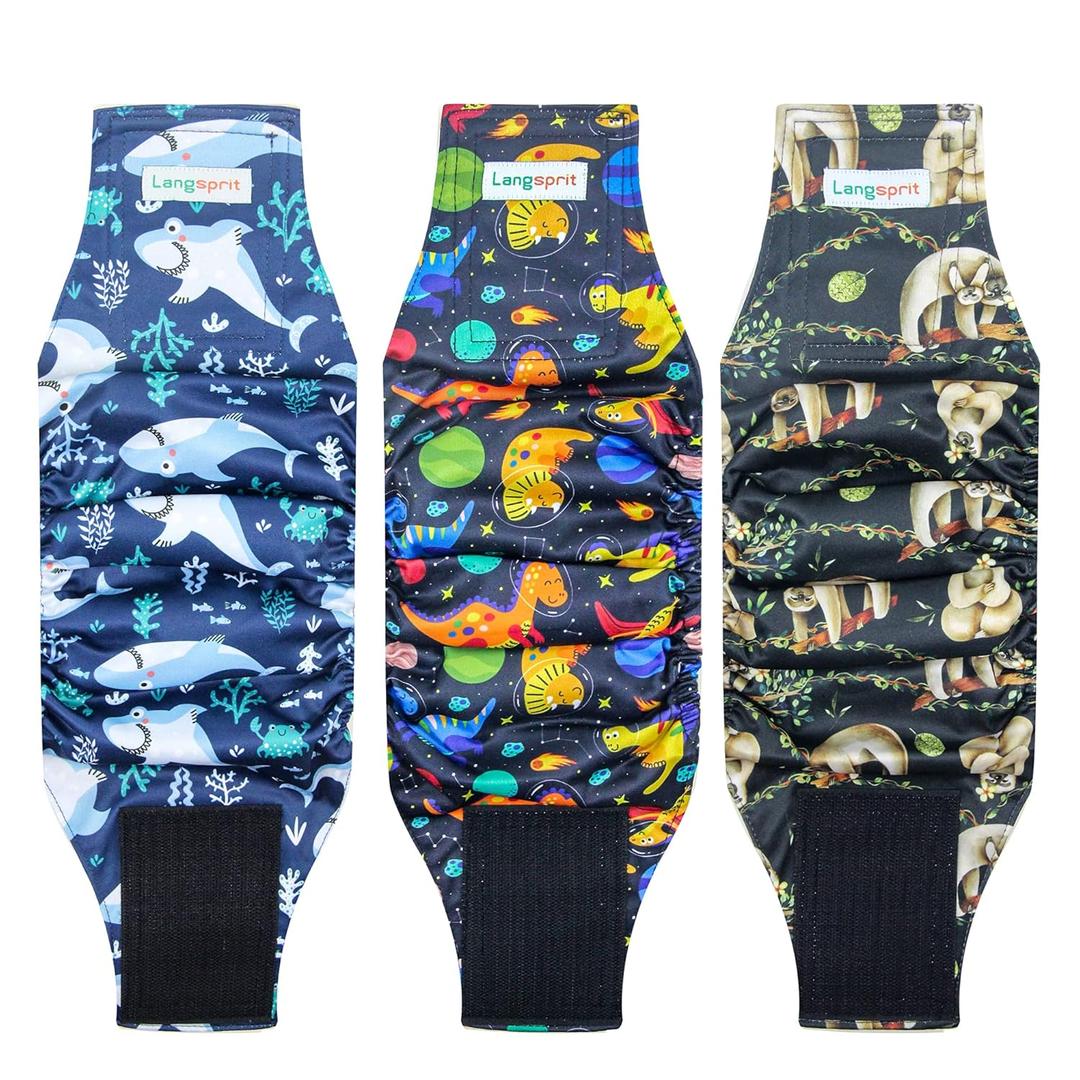 Langsprit Male Belly Bands for Dogs (Pack of 3) - High Absorbing Dog Wraps Male Washable - Reusable Small Doggy Doggie Puppy Dog Diapers(Large,Waist:17-20.5 inches)