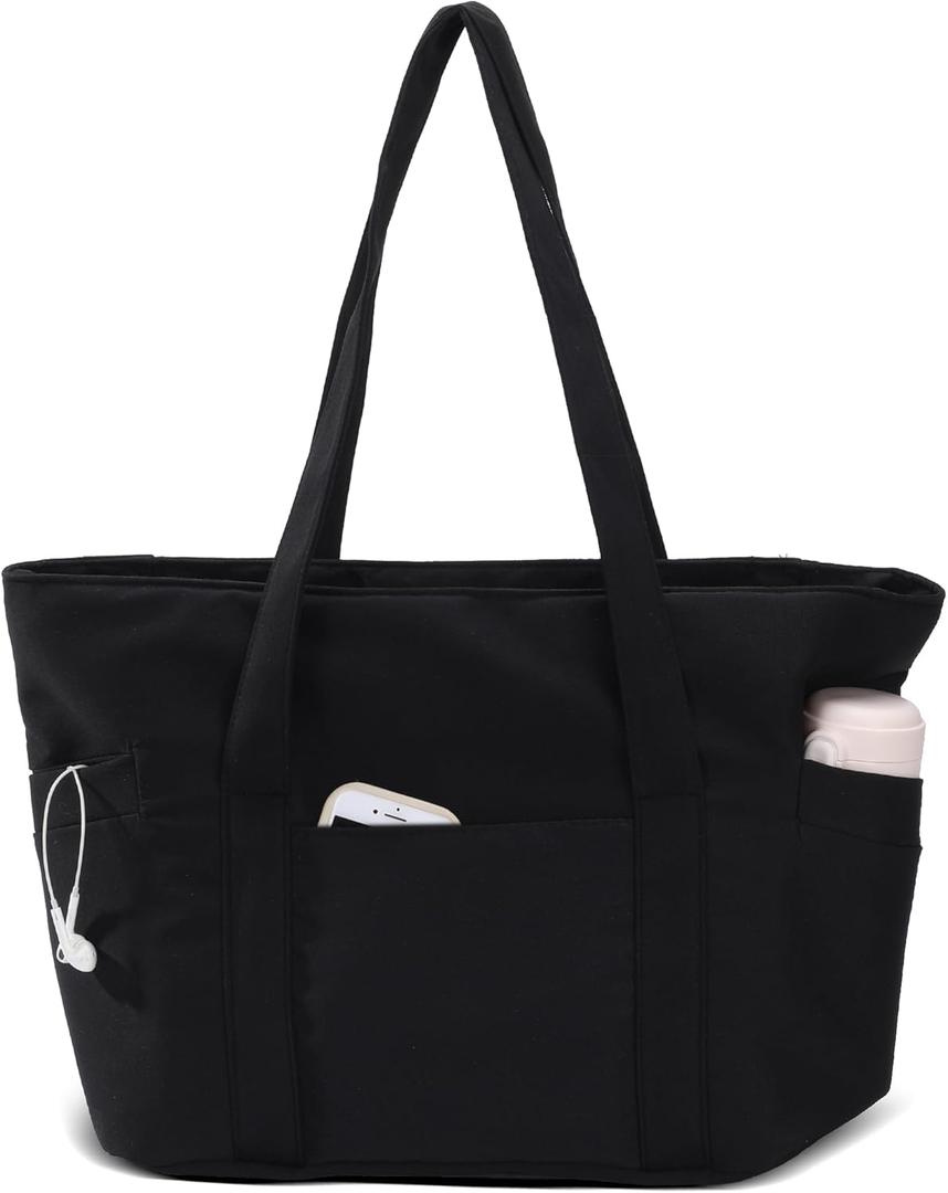 CTWWFS Tote Bag for Women, Travel Essentials Large Tote Bag with Zipper, Top Handle Handbag for Travel, Work (Black)
