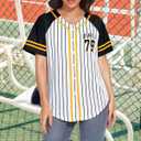 Baseball Jersey Women Baseball Shirts Baseball Team Jerseys Game Day Striped Button Down Short Sleeve Tops (M)