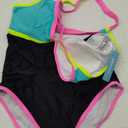 popvil Women's One Piece 2025 Tummy Control Swimsuits Neon Color Block Swimwear Deep V Neck Slimming Bathing Suit (Medium, Black&blue)