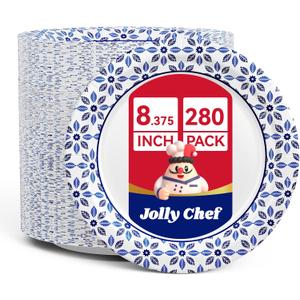 JOLLY CHEF 8.37 inch Paper Plates 280 Count Soak Proof, Cut Proof, Heavy Duty Printed Disposable Plate for Party or Everyday Use