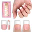 NOVO OVO Old School Wide White French Short Sharp Square Tip Nail Tips Press on BABY PINK, Need Builder Gel Top Coat Nail Glue, Soft Gel Full Cover Fake Nail Extension, for DIY x 15 Sizes 240 pcs
