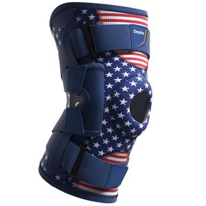 Omples Hinged Knee Brace for Knee Pain Knee Braces for Meniscus Tear Knee Support with Side Stabilizers for Women and Men Patella Knee Brace for Arthritis Pain Working Out Running American Flag (XXX-Large) (Blue)