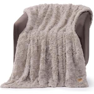 UGG Adalee Faux Fur Throw Blanket, Luxury Cozy Fluffy Blanket for Living Room or Bedroom, Decorative Double-Sided Fuzzy Throw, Machine Washable Spring Decor, 50-inch x 70-inch, Oyster Brown