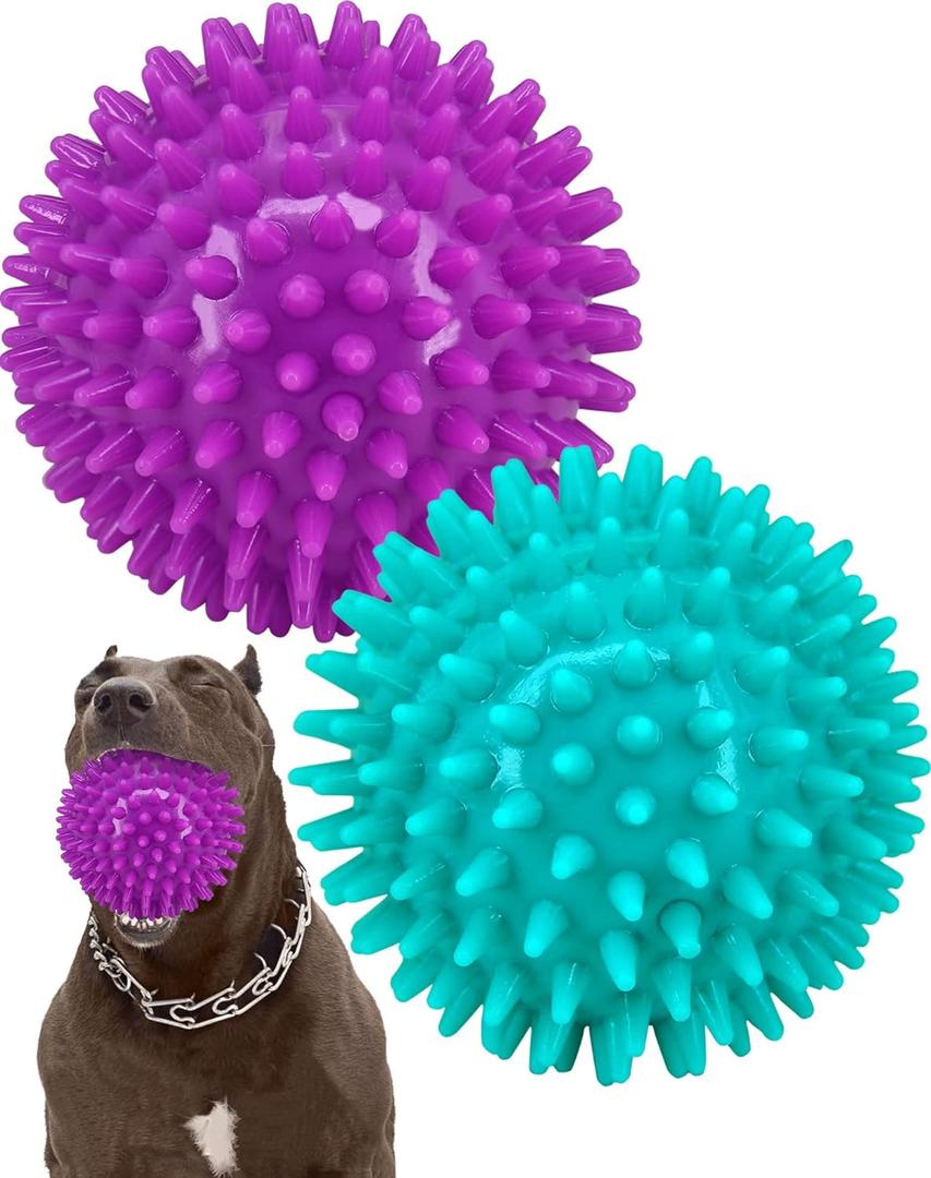 2 Pack 4.5 Heavy Duty Squeaky Dog Ball for Medium Large Dogs, Spikey Dog Ball Toys for Clean Teeth and Training, Large Dog Toys for Aggressive Chewers (Purple)