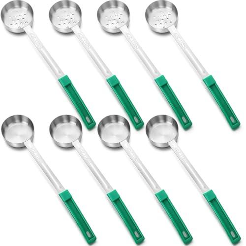 Teenyyou 8 Pcs Portion Control Serving Spoons Portion Scoops Cups Solid and Slotted Stainless Steel Ladle Spoon for Food, Serving Utensils Set for Parties(Green,4 oz)