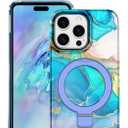 Lamcase for iPhone 14 Pro Case with Magnetic Invisible Ring Stand [Compatible with MagSafe], Full Body Rugged Slim Women Men Girl Shockproof Marble Pattern Design Case, Light Blue