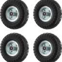Houseables Wagon Wheel, 4.10/3.50-4 Tire, Gorilla Cart Tires Replacement, 10 Inch Solid Rubber, Gorilla Cart Wheels, Flat Free, Garden, Dolly, Barrow, Pressure Washer, Generator, 5/8 Axle Bore, 4 PK