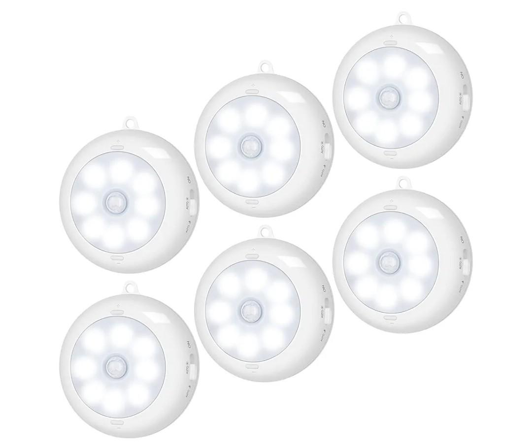 Alivation Motion Sensor Light Indoor, LED Closet Light Battery Operated, Night Light Under Cabinet Lighting, 3 AA Battery Powered, Puck Lights for Wall, Stair, Dimmable (6 Pack)