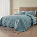 Kingnex Extra Wide Oversized King Bedspreads 128x120 for Tall King or Cal King Bed Ultrasonic Quilted Coverlet Set 3 Piece Include 1 Quilt 2 Pillowcases Blue