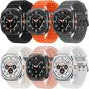 6 Pack Marine Silicone Band for Samsung Galaxy Watch Ultra Bands 47mm Men/Women,Waterproof Soft Sport Strap Compatible with Samsung Watch Ultra Band for Men/Women Breathable Replacement Correa Reloj (04-Black/Orange/Grey/Starlight/Pink Sand/White)