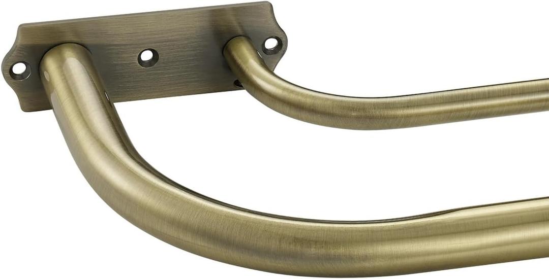 Antique Bronze Double Curtain Rods, Double Curtain Rod for Window 28-48 Inches, Wrap Around Design Room Darkening Curtain Rods, Adjustable 1-Inch Diameter Front and 5/8 Inch Back Double Drapery Rod