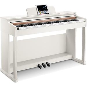 Donner DDP-100 88-Key Weighted Action Digital Piano, Beginner keyboard piano Bundle with Furniture Stand, Power Adapter, White, DDP-100