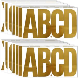 6 Inch Letter Stickers, 76 Pieces Self Adhesive Large Alphabet Symbol Sticker, Mailbox, Door, Truck and Outdoor, Waterproof & Weatherproof, 14 Sheets Gold