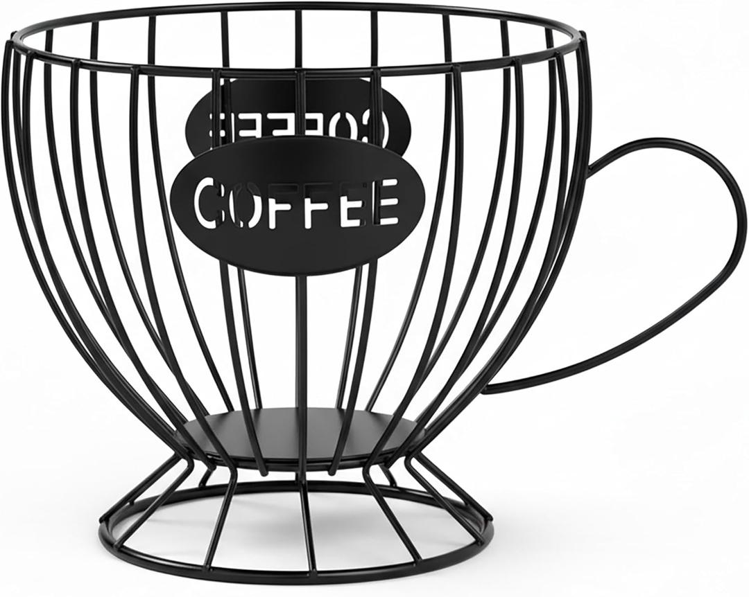 Metal Coffee Pod Holder, Large Capacity Capsule Storage Basket for Countertop, Creative Espresso Organizer in Unique Mug Shape, Coffee Bar Accessories for Home & Office(Black Cup)