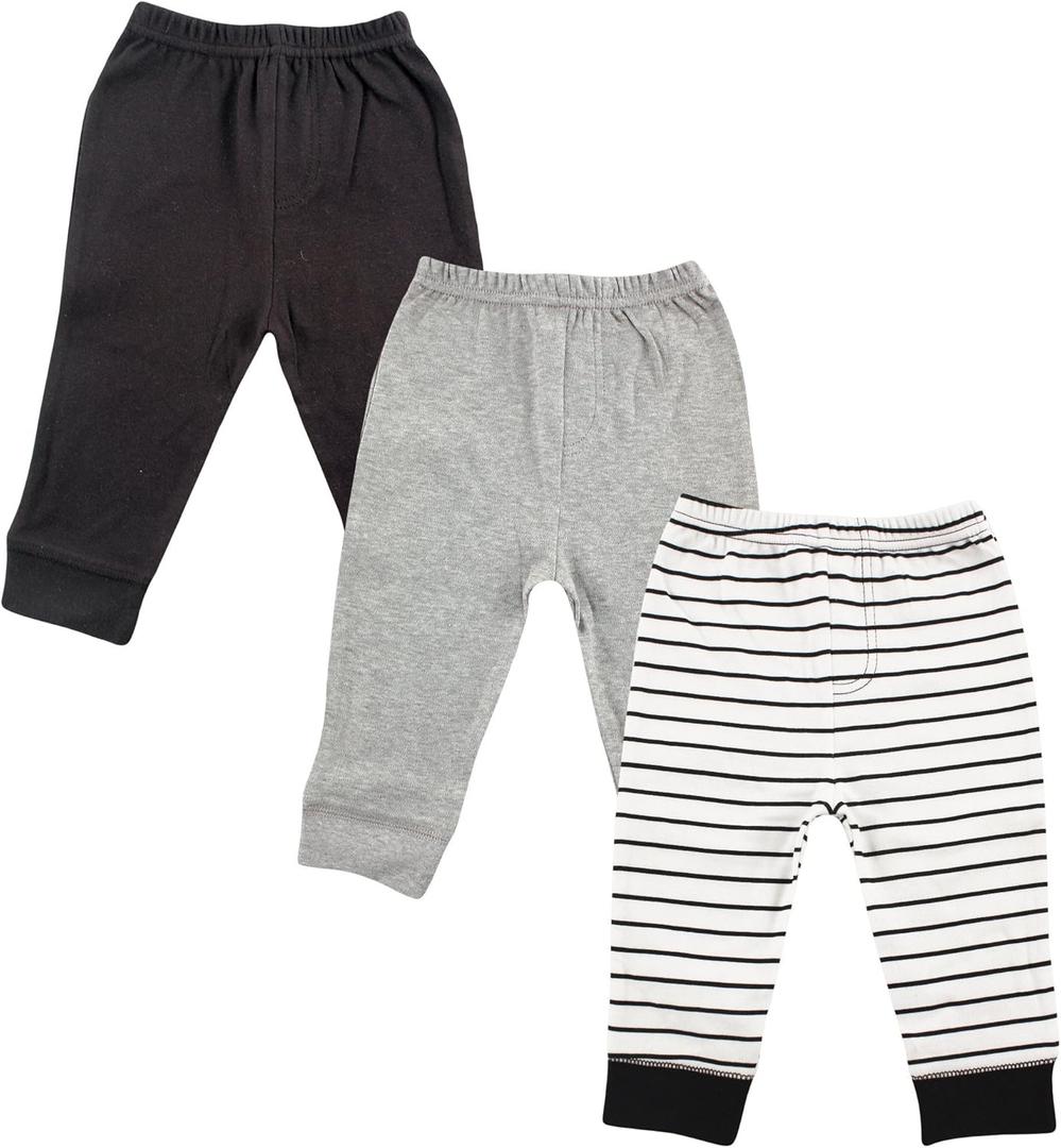 Luvable Friends Baby Boys' Cotton Pants (4T, Black Stripe 3-pack)