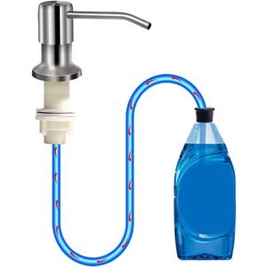 Soap Dispenser for Kitchen Sink, Brushed Nickel Countertop Soap Dispenser Pump, 47" Silicone Extension Tube Connect to The Soap Bottle Directly, Say Goodbye to Frequent Refills (Brushed Nickel)