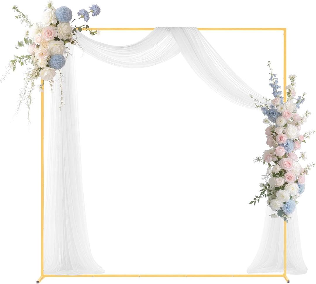 VEVOR Arch Backdrop Stand, 6.6 x 6.6 ft, Stable Structure, Easy Assembly, Square Gold Metal Arch Backdrop Stand for Wedding, Birthday Party, Graduation, Holiday Celebration, and Ceremony Decoration