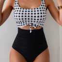 Eomenie Women Tummy Control Swimsuit Cutout Tie Knot One Piece Bathing Suit | Ruched Slimming, Tie Front, Adjustable Straps, Soft Removable Cups, Swimwear for Vacation and Beach,Pool Side (Black, M)