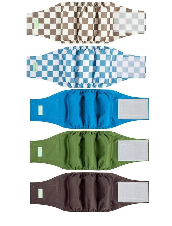 wegreeco Small Dog Diapers Male, Reusable Belly Bands for Male Dogs, Washable Doggie Puppy Male Diapers Wraps,(5 Pack Small, Blue Coffee Checkerboard)