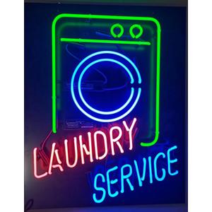 Neon Signs Beer Bar Club Bedroom LAUNDRY SERVICE Clean And Wash Sign Glass Neon Signs for Office Hotel Pub Cafe Wedding Birthday Party Man Cave Neon Light Art Wall Lights 24 X 20 - Inches