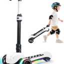 Electric Scooter for Kids Ages 3-12, Full Body Lights Up, Wide Deck, 3 Adjustable Heights, 5MPH Safe Speed, 90min Riding, Foldable 3 Wheel Electric Scooter for Kids Boys Girls (White)