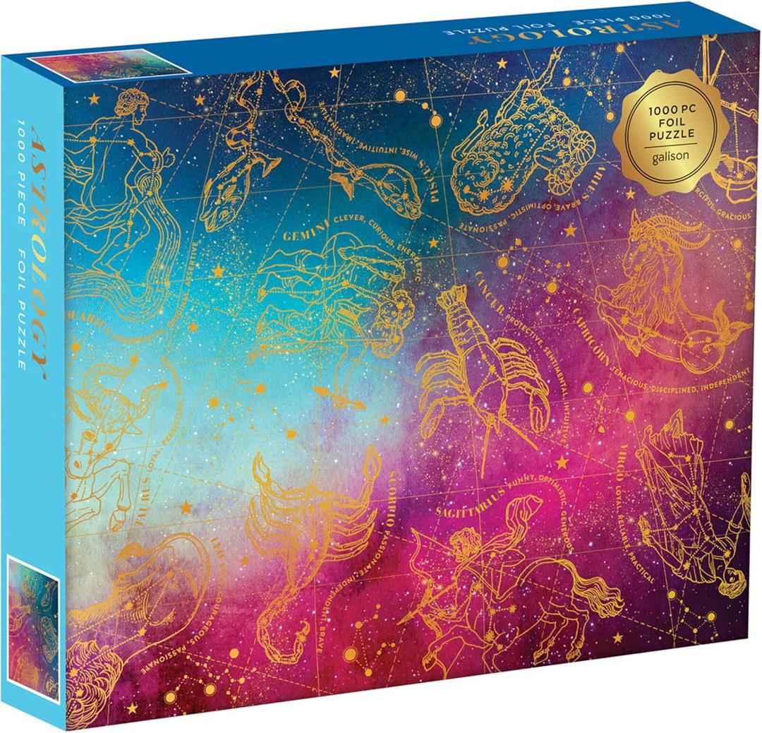 Galison Astrology 1000 Piece Jigsaw Puzzle for Adults, Foil Puzzle with Astrological Star Signs