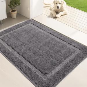 Front  Door Mat, 32x20, Non-Slip Absorbent Resist Dirt Entrance Mat, Washable Low-Profile Inside Entry Doormats for Entryway, Grey