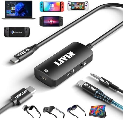LIVIN AR Glasses Adapter, USB C to XREAL/ Rokid/ VITURE/ RayNeo, 3 in 1【4K@60Hz+Charger 100W+Audio Port】, Plug & Play, Aluminum Shell, for iPhone15、Android、Portable Monitor、PC、Switch、SteamDeck、ROG Ally