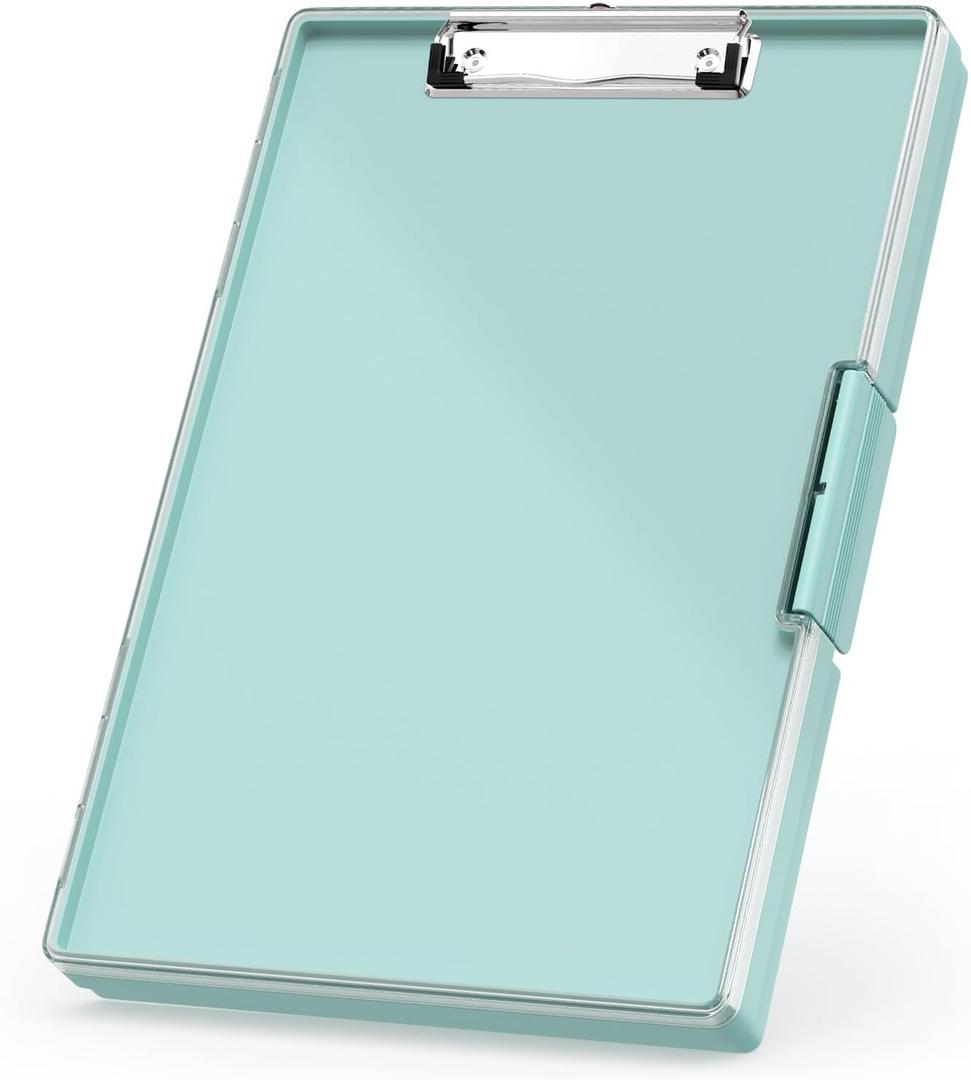 Rimilak Plastic Clipboard with Storage, Side Opening with 2 Compartment, Size 13.3 x 9.4 x 1.5 Heavy Duty High Capacity Nursing Box for Work School & Office Supplies, Dark Green
