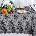 ShinyBeauty Lace Tablecloth Black 60x120 Inch Vintage Floral Lace Table Cloth Embroidered Lace Fabric Black Table Overlay for Halloween Vintage Table Cover Lace Table Linen Rustic Party Table Decor
