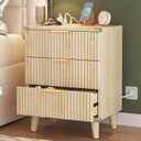 Wood 3 Drawers Dresser w/Charging Station, Modern Fluted Night Stand