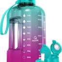 AQUAFIT 1 Gallon Water Bottle with Time Marker - Straw & Chug Lid - BPA Free Gym Water Bottle with Straw - Big Gallon Jug (Galaxy, 128 oz - 2 Lids)